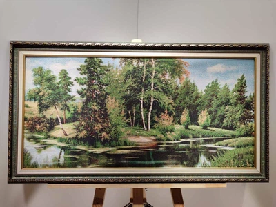 Картина гобеленовая Тихий уголок природы в багетной раме 40x80см. №G366