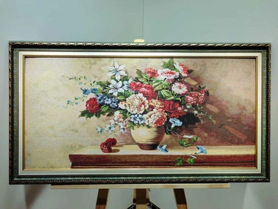 Картина гобеленовая Цветочная гармония в багетной раме 40x80см. №G325