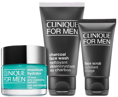 Zestaw męski Clinique For Men Maximum Hydrator krem do twarzy 50 ml + peeling do twarzy 30 ml + Charcoal żel do mycia twarzy 50 ml (192333291146)