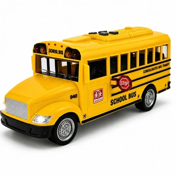 Игрушечный школьный автобус School Bus со светом и звуком, инерционный, 20 см, масштаб 1:20, открывающиеся двери, арт. WY940A