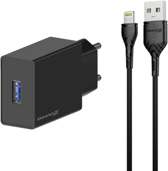 Зарядное устройство Grand-X CH03LTB USB 5 В 2.1 А с защитой от перегрузки + Apple Lightning Black