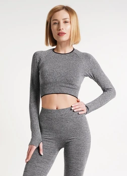 Спортивний топ вкорочений із розрізом на рукаві Giulia CROP TOP SPORT MELANGE L/XL Black-nero