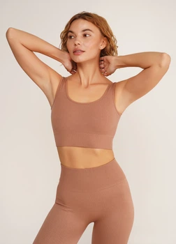 Безшовний топ в рубчик на широких бретелях Giulia TOP RIB S/M Brown-mokko