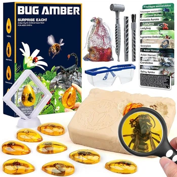 Археологический набор для раскопок BUG AMBER насекомые 8 шт (детский научный STEM набор)