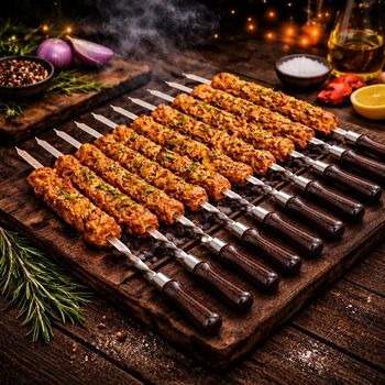 Набор шампуров 10 шт 74.5 см | нержавеющая сталь 3 мм | деревянная ручка | шампуры для мангала и гриля