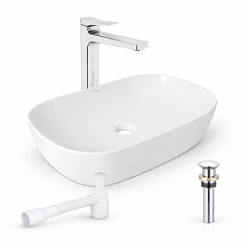 Комплект для ванной Qtap Robin 600x390x150 мм White с накладной раковиной, высоким смесителем Nando Chrome, донным клапаном PU02 и сифоном (47297/48650)