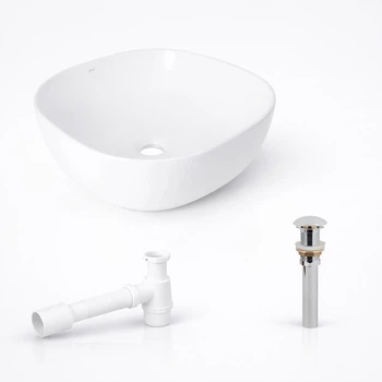 Комплект для ванной Qtap Kolibri 400x400 мм White с накладной раковиной, донным клапаном Pop-up PU02 и сифоном (48466)