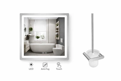 Зеркало настенное Lidz Kubis KU2 700x800 мм с LED-подсветкой, Touch, антизапотеванием, диммером + ершик (48447-1)