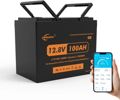 Аккумулятор универсальный JSDSolar LiFePO4 12V 100Ah (1280Wh) с функцией Bluetooth и встроенной BMS, 6000+ жизненных циклов