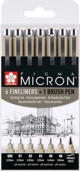 Zestaw cienkopisów Sakura Pigma Micron + Brush czarne 6 szt + 1 szt (8712079397975)