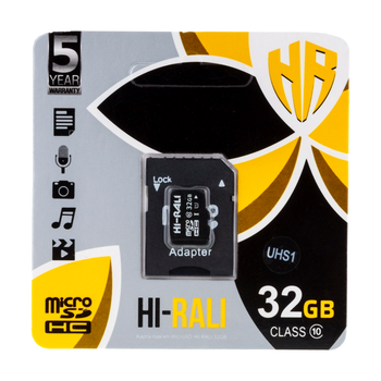 Карта памяти Hi-Rali MicroSDHC 32GB UHS-1 10 Class с адаптером для хранения данных Черный