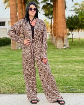 Жіночий костюм шовковий сорочка та штани Геометричний принт Шоколад Maybel L/XL 513/1 (4161_2)