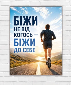 Мотиваційний спортивний постер "Біжи до себе", розмір 30х40 - А3
