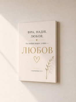 Христианская картина на натуральном холст "Ты самая большая из них - Любовь", размер 30х40 см. Христианский подарок.
