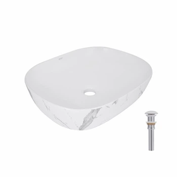 Раковина накладная Qtap Aquarius 470x380x120 мм, Marble, прямоугольная, с донным клапаном QTAQA188MR49782