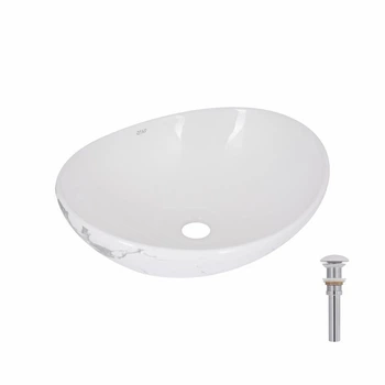 Раковина накладная Qtap Dove 415x340x140 мм, Marble, овальная, с донным клапаном QTDOV188SB49785