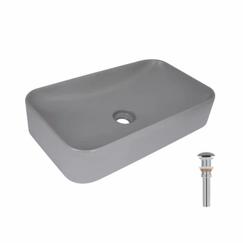 Раковина накладная Qtap Tern 610x350x135 мм, Stone grey, прямоугольная, с донным клапаном QTTER188SG49789