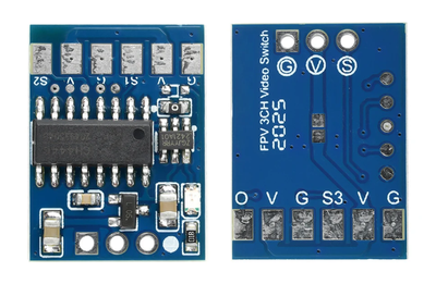 FPV 3CH Video Switch — 3-в-1 модуль переключения видеосигнала по PWM, 5–12V (без пинов)