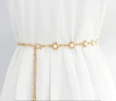 Пояс цепочка жемчужины gold tg16