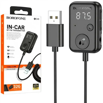 FM модулятор Borofone BC49 с Bluetooth 5.3 AUX USB для автомобиля черный