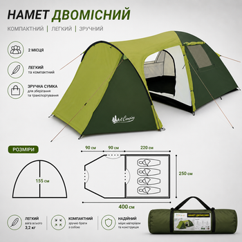 Палатка 4-местная туристическая Mimir MM1036 с тамбуром, кемпинговая палатка для отдыха и походов, семейная зеленая