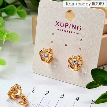 Серьги кольца "Мини Маус" с Блестящим камнем, диаметр 1,1см, XUPING 18К