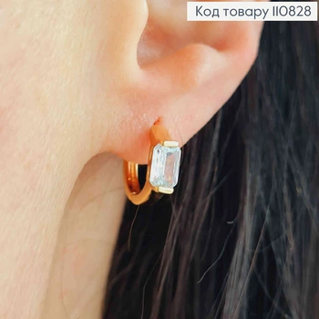 Серьги кольца с квадратным блестящим камнем, диаметр 1,2см, Xuping 18К.