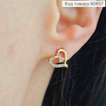 Серьги гвозди "Сердце" с Блестящими камешками, 0,9см, Xuping 18К