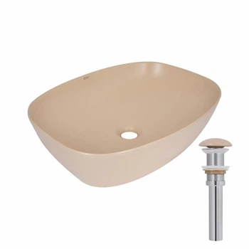 Раковина Qtap Cardinal с донным клапаном, бежевая, накладная, овальная (SD00055949)