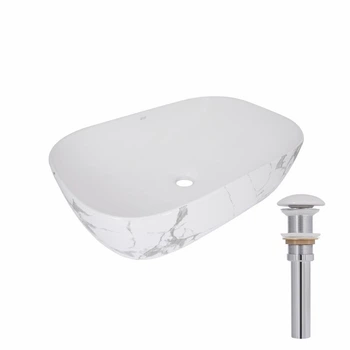 Умывальник накладной Qtap Robin, керамический, с донным клапаном, овальный, 600x390x150 мм, цвет Мрамор (SD00055912)