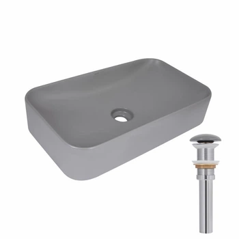 Раковина накладна Qtap Tern 610x350x135 мм, Stone grey, прямокутна, з донним клапаном QTTER188SG49789
