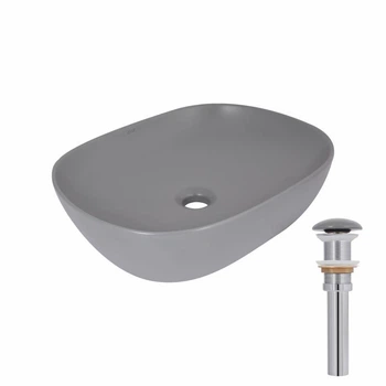 Раковина накладная Qtap Aquarius с донным клапаном, Каменный серый, овальная (SD00055904)