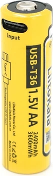 Акумулятор LiitoKala USB-T36 1.5V/AA 1.5V AA 2400mAh/3600mWh, Li-ion Rechargeable Battery, Type-C, Charging current: 300mAh, 1 шт (YT44352)