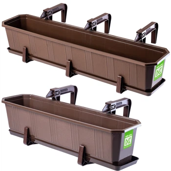 Zestaw skrzynek balkonowych KADAX Oste 80 cm + 60 cm z uchwytami i podstawkami Brązowy (K8217) (5903699475096)