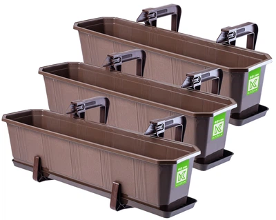 Doniczka balkonowa z uchwytami Kadax Oste 60 cm 3 szt Brązowa (K8225) (5903699475171)