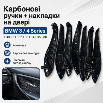 Комплект карбоновых ручек дверей и наружных накладок BMW F30 F31 F32 F33 F34 F35 F80 F82 F83, 8 элементов