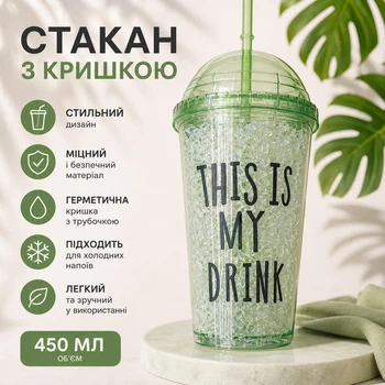 Склянка з кришкою та трубочкою "My Drink" 450мл R40030