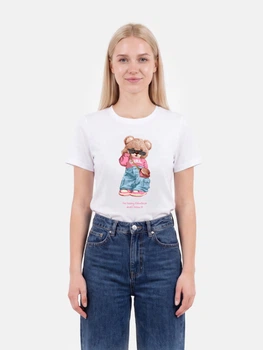 Футболка бавовняна жіноча ONLY 15375338 L Bright White/Beary fabulous (5715869752766)