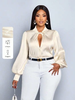 Атласная блуза Shein sz25062039391877799 1XL бежевая (100009715)