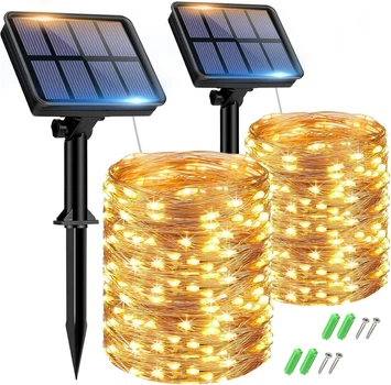 Світлодіодна гірлянда на сонячній батареї btfarm 2 шт по 15 м, 150 LED, 8 режимів, тепле біле світло