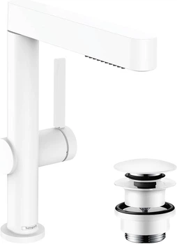 Змішувач hansgrohe Finoris 76063700 з висувним душем, 2 типи струменя та зливним гарнітуром push-open, білий матовий