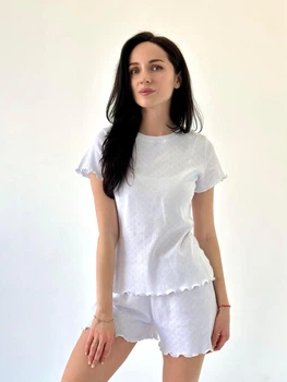 Жіноча піжама футболка та шорти з рюшами Rose Amour S/M біла SetWH1213-1