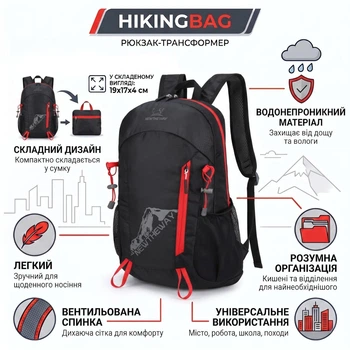 Міський рюкзак-трансформер HikingBag, 20 л, чорний