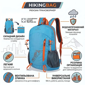 Міський рюкзак-трансформер HikingBag, 20 л, блакитний