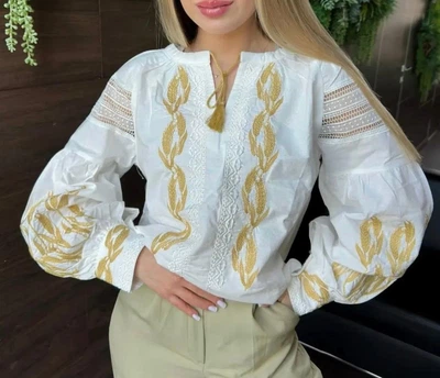 Жіноча вишита сорочка Esq "Колосся" з мереживом M біла (1128)
