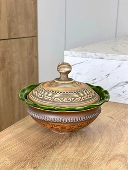 Миска-волна с крышкой 1,2 л глиняная (керамическая) Гражда Коричневый