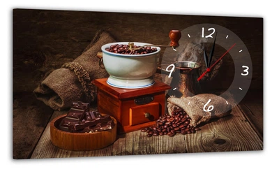 Картина на холсте MAKO Coffee Vintage Brown с часами 30×53 см бесшумный плавный ход кварцевый механизм 3053-013