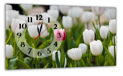 Картина на холсте MAKO Tulips Garden Soft с часами 30×53 см бесшумный плавный ход кварцевый механизм 3053-070