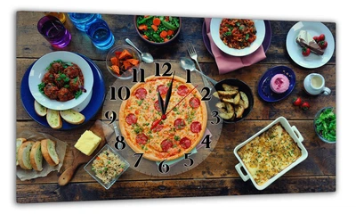 Картина на холсте MAKO Food Table Pizza с часами 30×53 см бесшумный плавный ход кварцевый механизм 3053-048