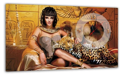 Картина на холсте MAKO Cleopatra Leopard Gold с часами 30×53 см бесшумный плавный ход кварцевый механизм 3053-019